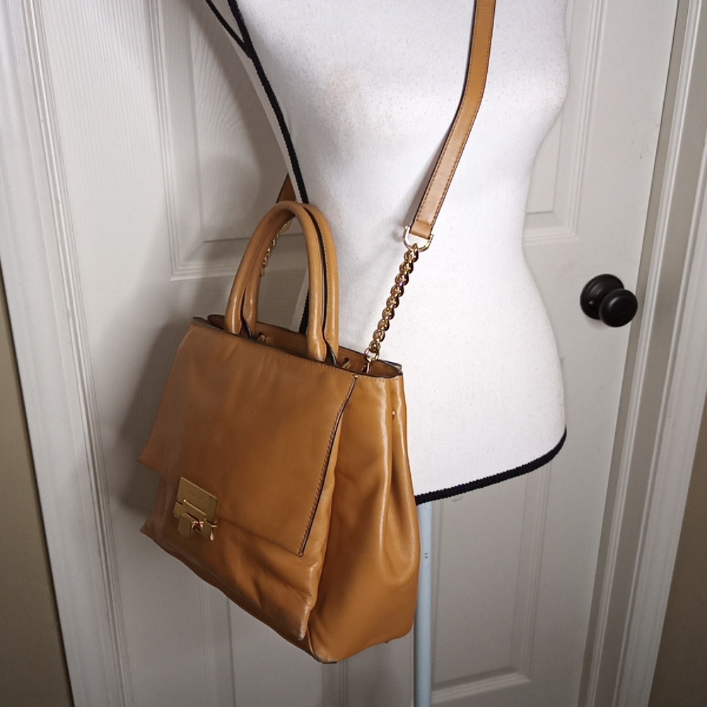 Michael Kors Carmel Tan leather Satchel Shoulder Crossbody Bag Multi-Pocket - Picture 3 of 14